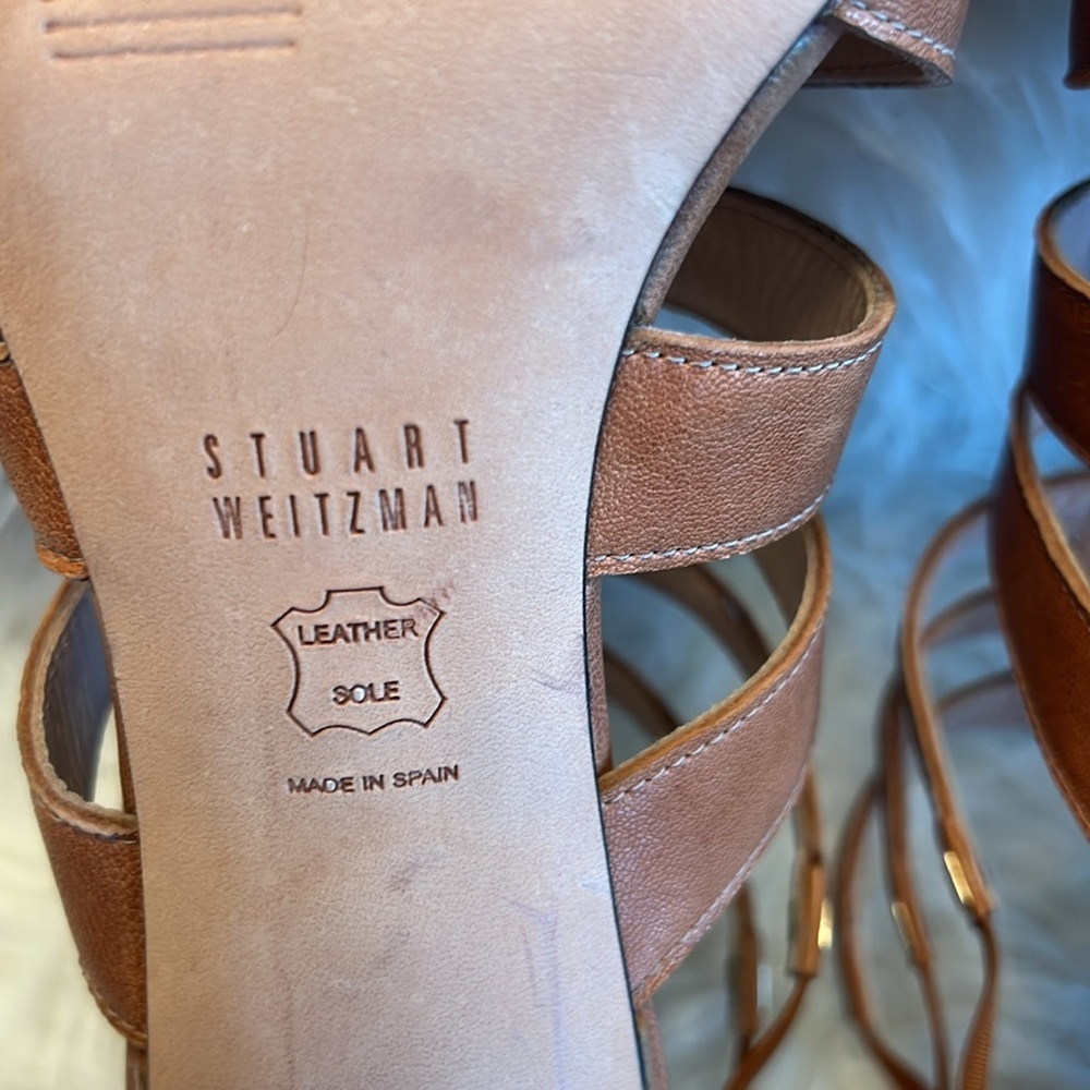 Stuart Weitzman Women’s Outing Strappy Cage Camel Nude/Brown Sandal Size 8.5 US - Picture 14 of 17
